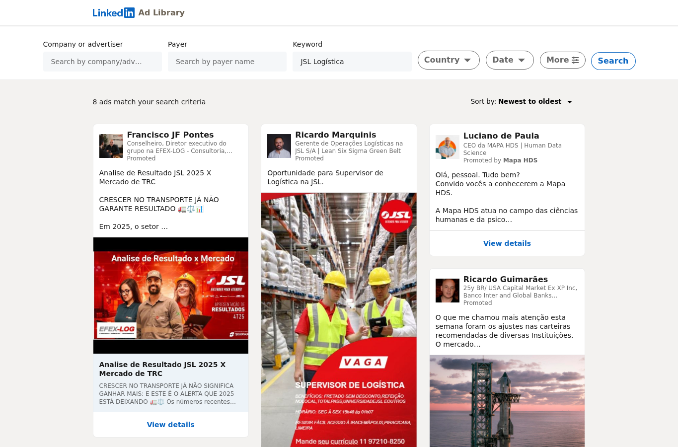 Print LinkedIn Ads Library para JSL
