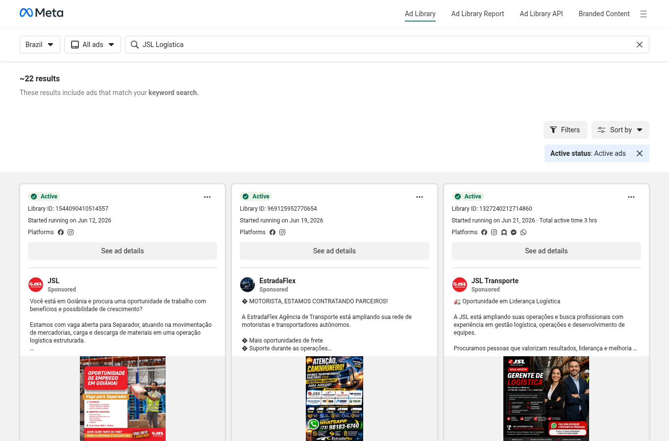 Print Meta Ads Library para JSL